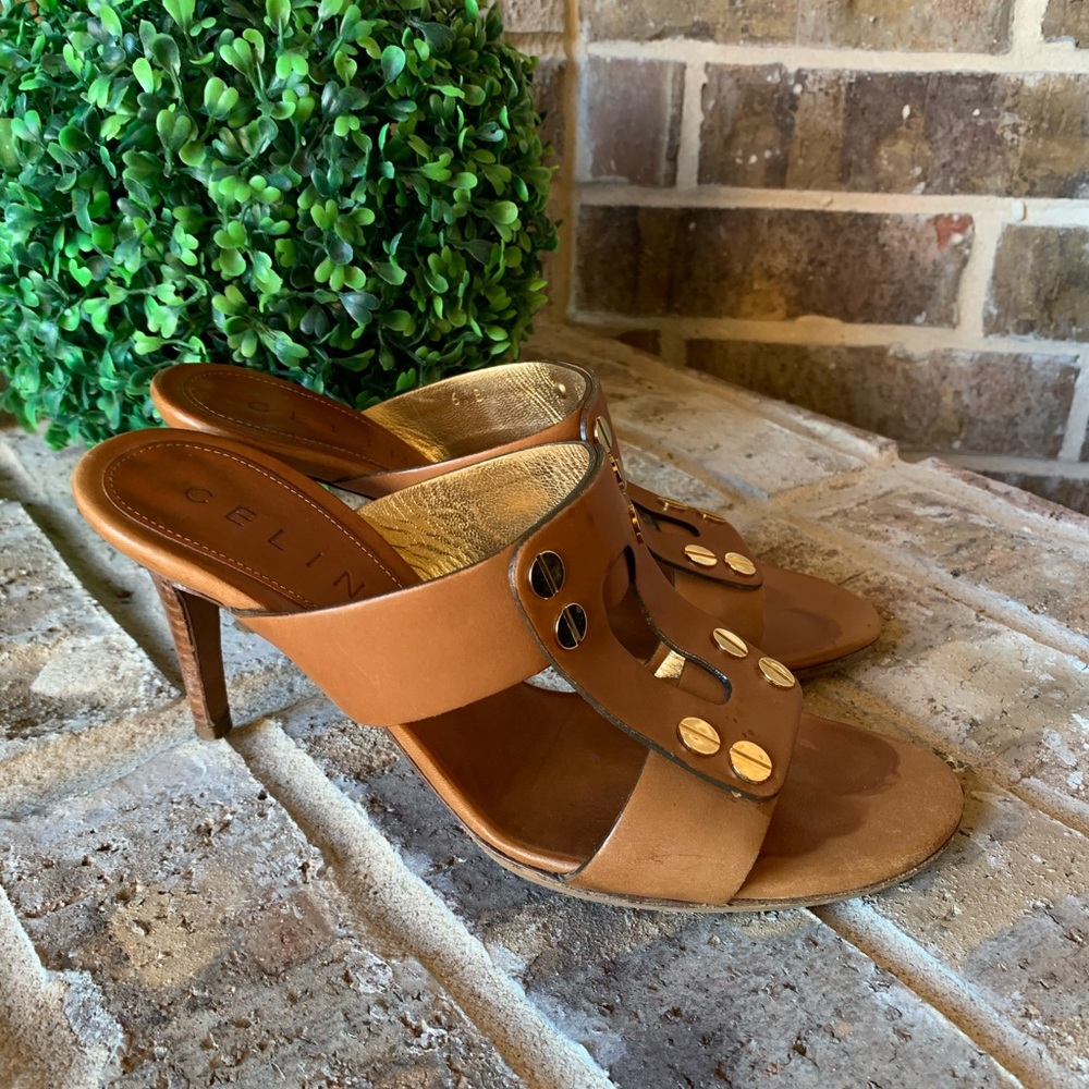 CELINE cognac brown leather mule sandals 6B - Picture 5 of 8